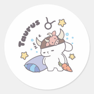 Taurus Zodiac Dreamer - Schattige slaperig konijnt Ronde Sticker