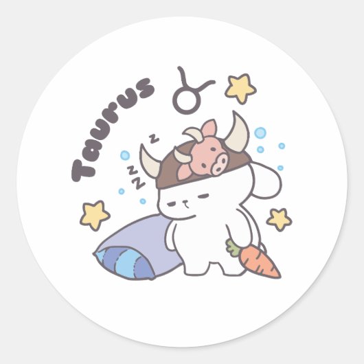 Taurus Zodiac Dreamer - Schattige slaperig konijnt Ronde Sticker (Voorkant)