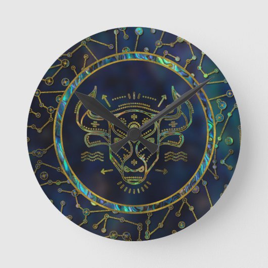 Taurus Zodiac Gold Abalone op constellatie Ronde Klok (Voorkant)