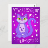 Taurus Zodiac Kat Paarse Briefkaarten (Voorkant / Achterkant)