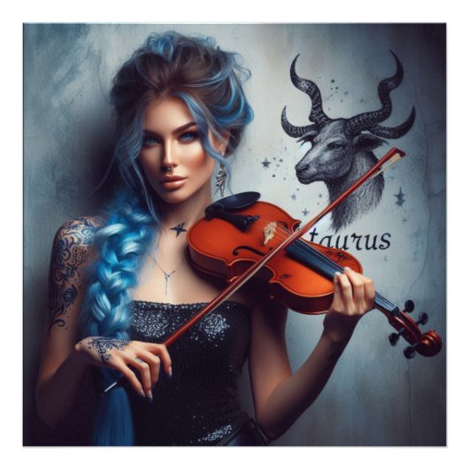 Taurus Zodiac Musician Viool Foto Afdruk (Voorkant)