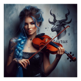 Taurus Zodiac Musician Viool Perfect Poster