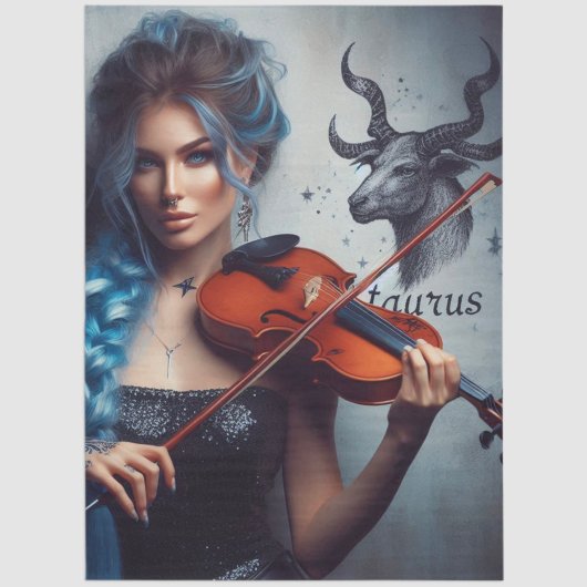 Taurus Zodiac Muzikant Viool Decoupage Tissuepapier