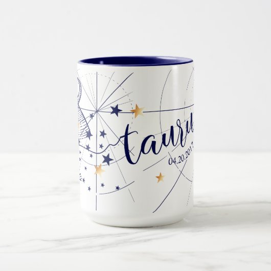 Taurus Zodiac Navy Blue & Gold Birth Mok (Midden)