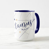 Taurus Zodiac Navy Blue & Gold Birth Mok (Voorkant rechts)