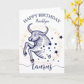 Taurus Zodiac Navy & Gold Monochrome Verjaardag Ka Kaart (Gele Bloem)