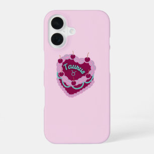 Taurus Zodiac Pastel Hart Verjaardagstaart iPhone 16 Hoesje