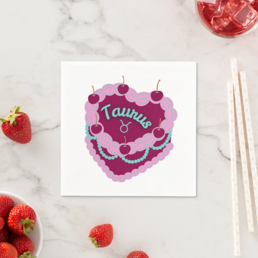 Taurus Zodiac Pastel Hart Verjaardagstaart Servet (Insitu)