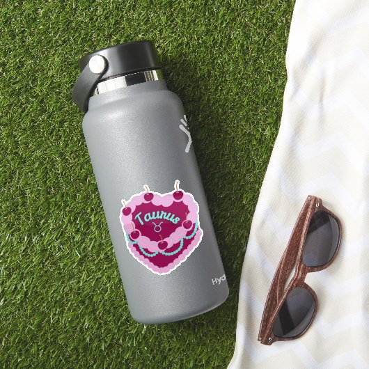 Taurus Zodiac Pastel Hart Verjaardagstaart Sticker (HydroFlask Insitu)