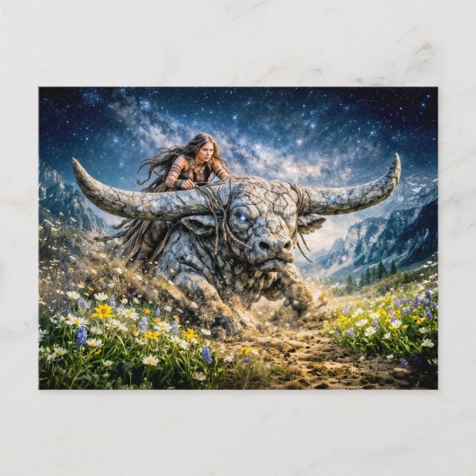 Taurus Zodiac Riding a Mystical Horned Beast Briefkaart (Voorkant)
