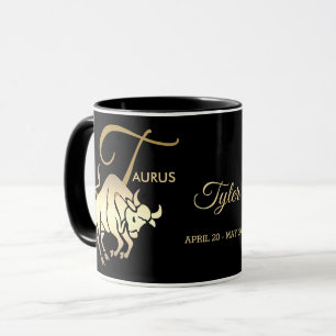 Taurus ♉ Zodiac Sign/Black en Gold Mok