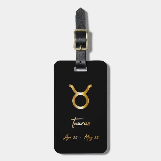 Taurus Zodiac Sign Black & Gold Bagagelabel (Voorkant verticaal)
