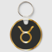 Taurus Zodiac Sign, Black & Gold Sleutelhanger (Voorkant)
