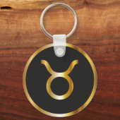Taurus Zodiac Sign, Black & Gold Sleutelhanger (Voorkant)