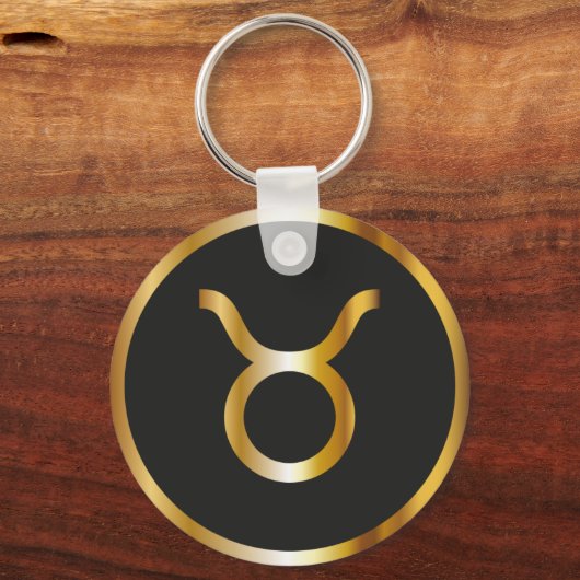 Taurus Zodiac Sign, Black & Gold Sleutelhanger (Voorkant)