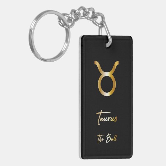 Taurus Zodiac Sign, Black & Gold Sleutelhanger (Voorkant Links)