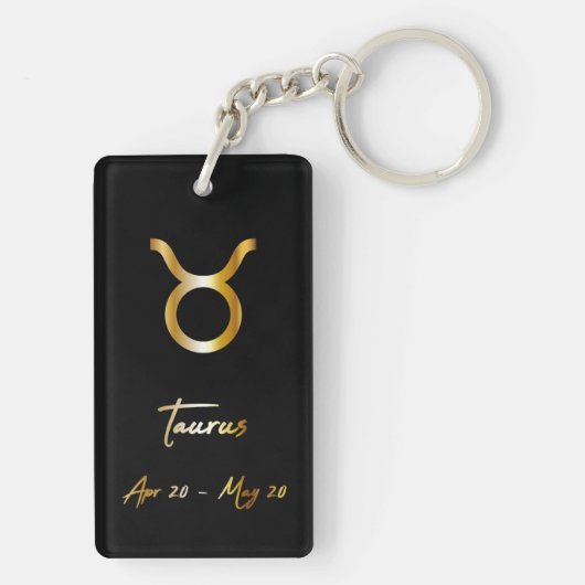Taurus Zodiac Sign, Black & Gold Sleutelhanger (achterkant)