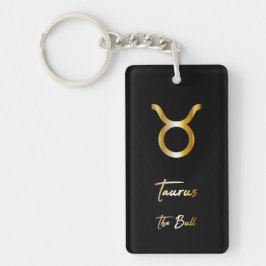 Taurus Zodiac Sign, Black & Gold Sleutelhanger