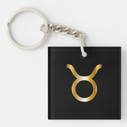 Taurus Zodiac Sign, Black & Gold Sleutelhanger (Voorkant)