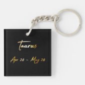 Taurus Zodiac Sign, Black & Gold Sleutelhanger (Achterkant)