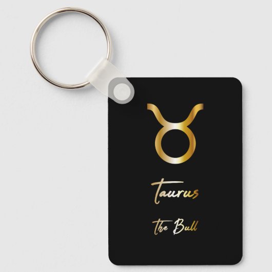 Taurus Zodiac Sign, Black & Gold Sleutelhanger (Voorkant)