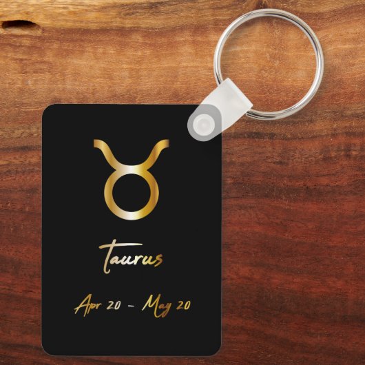 Taurus Zodiac Sign, Black & Gold Sleutelhanger (Achterkant)