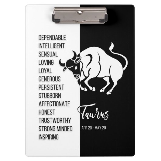 Taurus Zodiac Sign Black & White klembord (Voorkant)