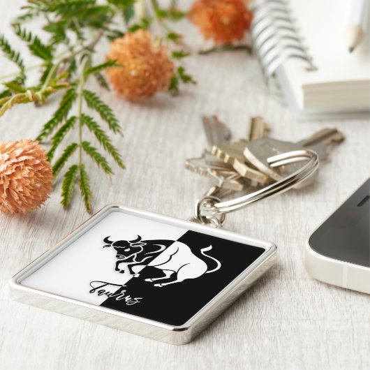 Taurus Zodiac Sign, Black & White Sleutelhanger (Zijkant)
