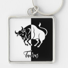Taurus Zodiac Sign, Black & White Sleutelhanger