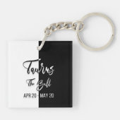 Taurus Zodiac Sign, Black & White Sleutelhanger (Achterkant)
