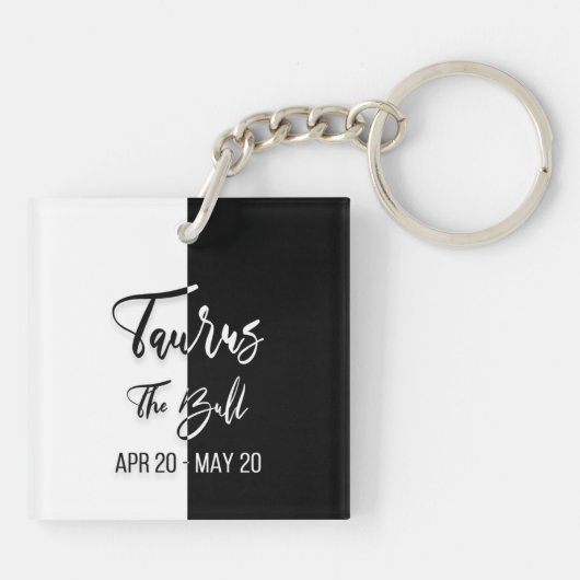 Taurus Zodiac Sign, Black & White Sleutelhanger (Achterkant)