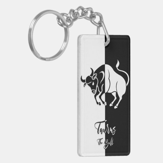 Taurus Zodiac Sign, Black & White Sleutelhanger (Voorkant Links)