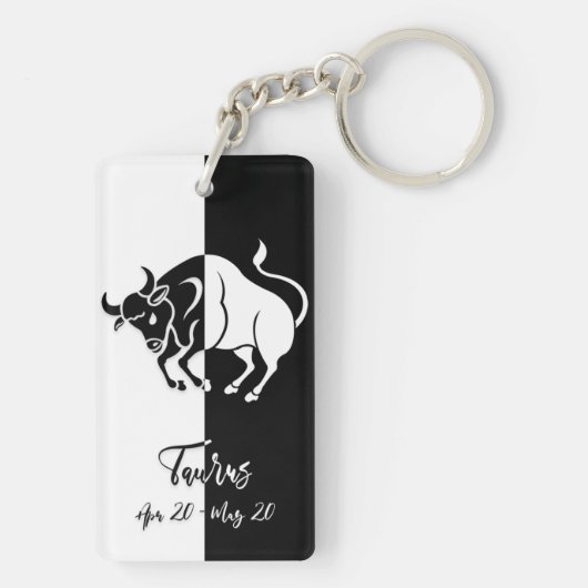Taurus Zodiac Sign, Black & White Sleutelhanger (achterkant)