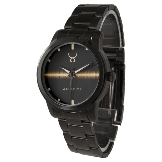 Taurus Zodiac Sign Cool Gold Light Line Name Horloge (Gekanteld)