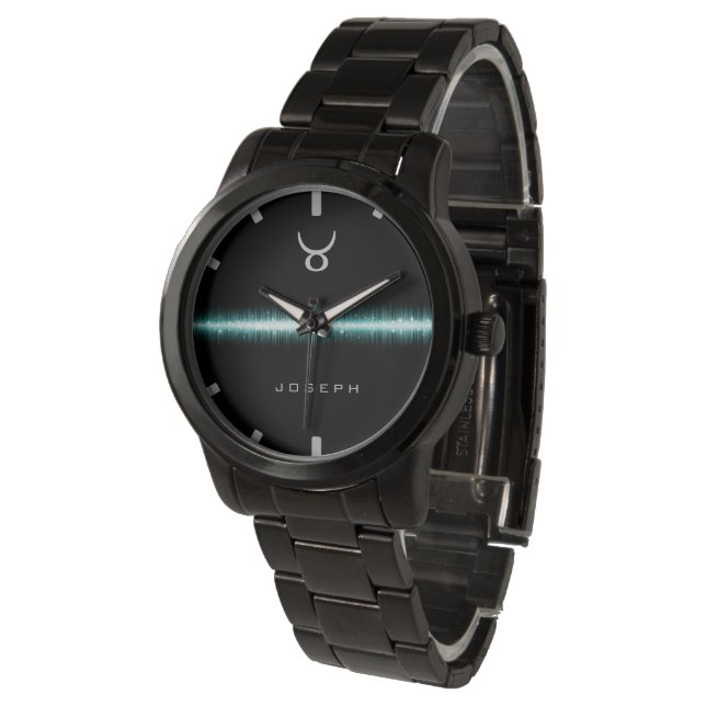 Taurus Zodiac Sign Cool Light Line Aangepaste naam Horloge (Gekanteld)