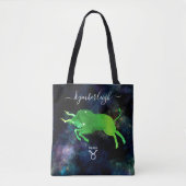 Taurus Zodiac Sign Cosmic Monogram naam Groen grij Tote Bag (Voorkant)