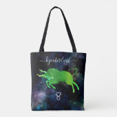 Taurus Zodiac Sign Cosmic Monogram naam Groen grij Tote Bag (Achterkant)