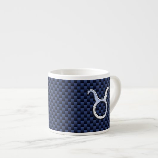 Taurus Zodiac Sign Decor Navy Blue Carbon Fibre Espresso Kop (Voorkant rechts)