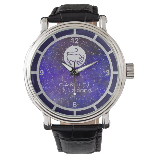 Taurus Zodiac Sign Elegant Aangepaste naam geboort Horloge (Voorkant)