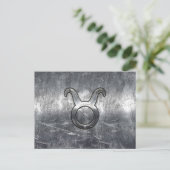 Taurus Zodiac Sign Grunge Distress Silver Style Briefkaart (Staand voorkant)