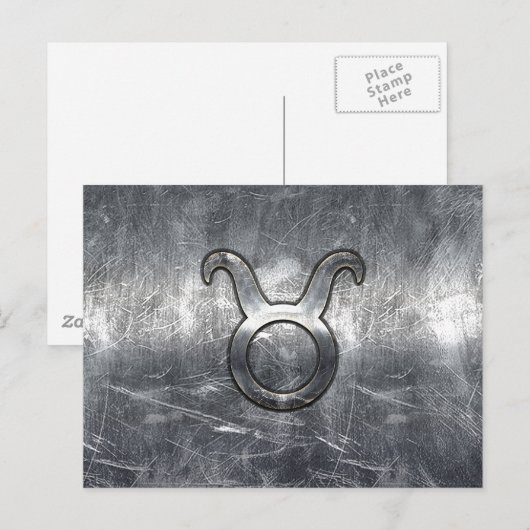 Taurus Zodiac Sign Grunge Distress Silver Style Briefkaart (Voorkant / Achterkant)