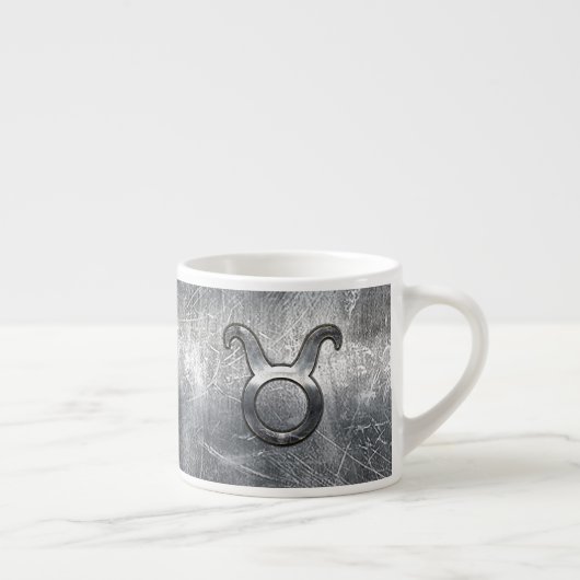 Taurus Zodiac Sign Grunge Distress Silver Style Espresso Kop (Rechts)