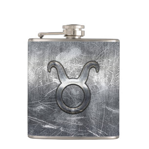 Taurus Zodiac Sign Grunge Distress Silver Style Heupfles