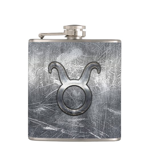 Taurus Zodiac Sign Grunge Distress Silver Style Heupfles (Voorkant)