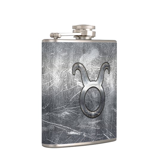 Taurus Zodiac Sign Grunge Distress Silver Style Heupfles (Rechts)