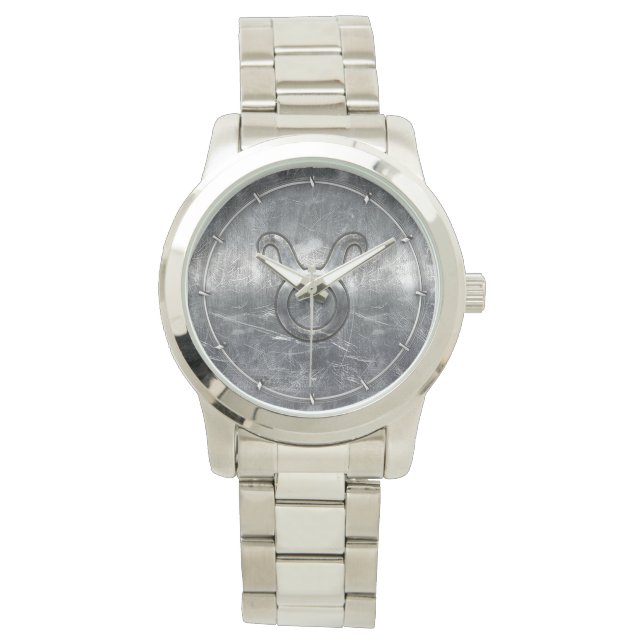 Taurus Zodiac Sign Grunge Distress Silver Style Horloge (Voorkant)
