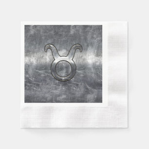 Taurus Zodiac Sign Grunge Distress Silver Style Servetten