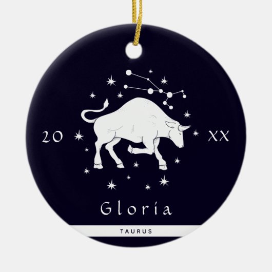 Taurus Zodiac Sign Horoscope Symboolnaam Jaar Keramisch Ornament (Voorkant)