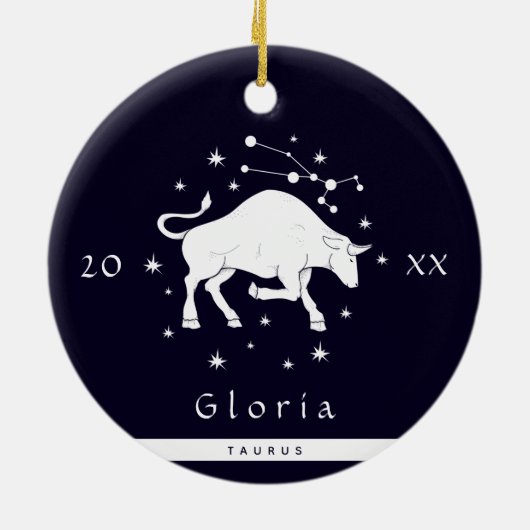 Taurus Zodiac Sign Horoscope Symboolnaam Jaar Keramisch Ornament (Achterkant)