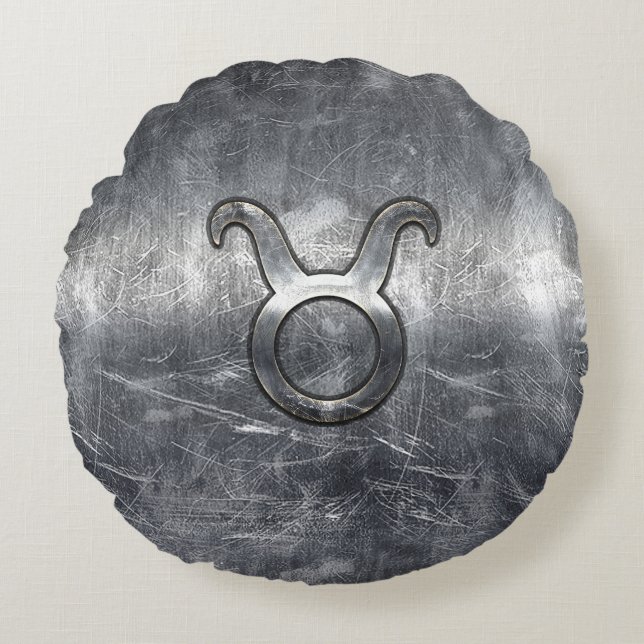 Taurus Zodiac Sign in Grunge Distress Style Rond Kussen (Voorkant)